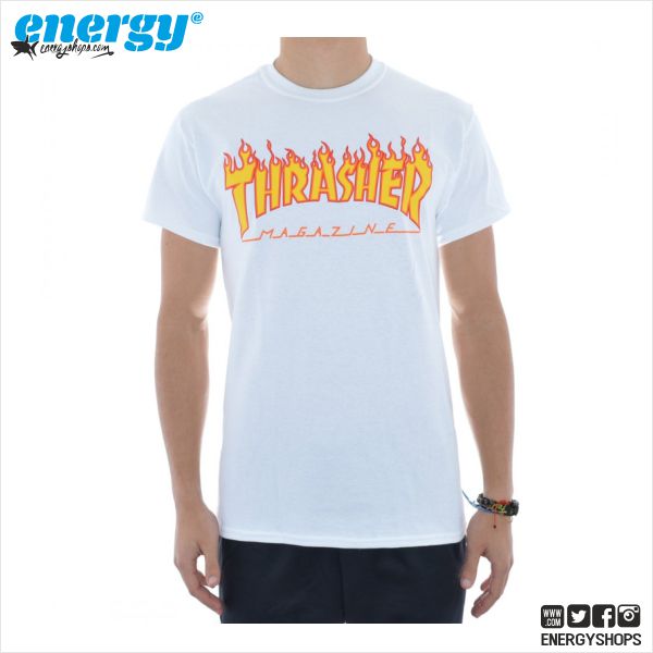 T-shirt Thrasher Flame Logo Branco